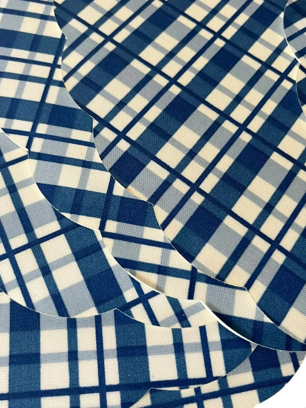 Vintage Keesal & Matthew’s Blue & White Plaid Vinyl Placemats Set of Six